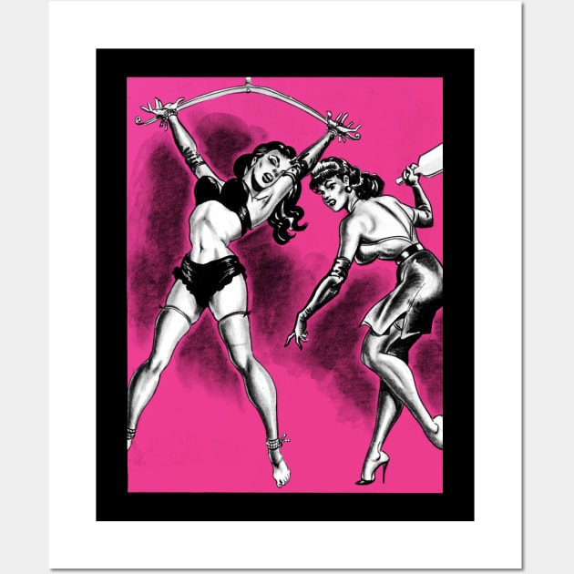 Lingerie Lesbian Girls Bondage Pulp art Fetish Pin Up BDSM Wall Art by Juandamurai